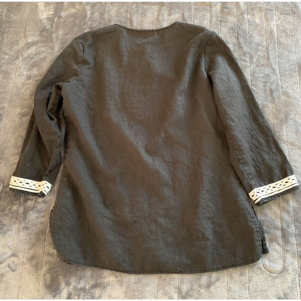 Jones New York Signature Women’s Dark Gray 100% Linen Shirt White Detail Small - Picture 5 of 11